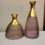 Pink Crystal Glass Blown shape & Long Neck Flowers Vase Set