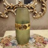 Crystel Green & Gold Glass Vase with Long Neck