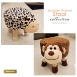 Wooden Animal  Stool for Kids With Removable Soft Fabric ( 1 pair ) 54